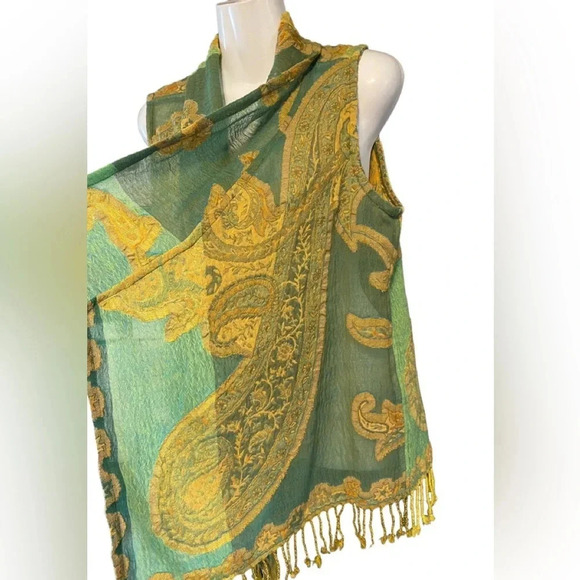 Soft Surroundings Womens Vest Topper Sleeveless Cardigan Wool Green Gold - Picture 3 of 9